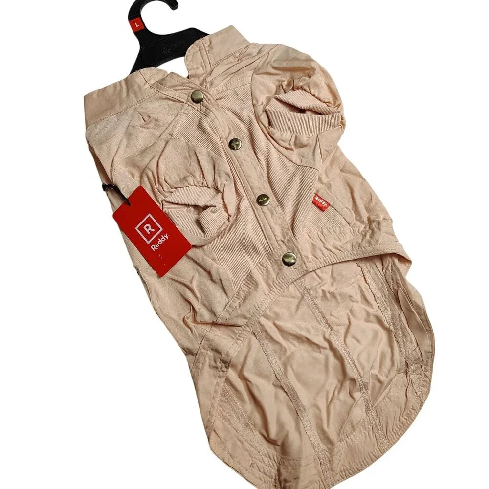 Reddy Size Large Beige Button-Up Dog Shirt With Collar And Short Sleeves